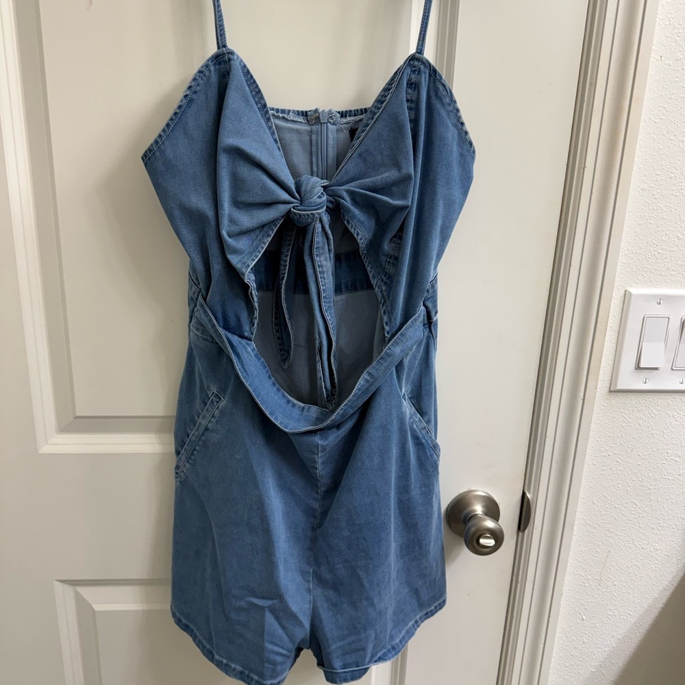 Blue Denim Tie-Front Romper